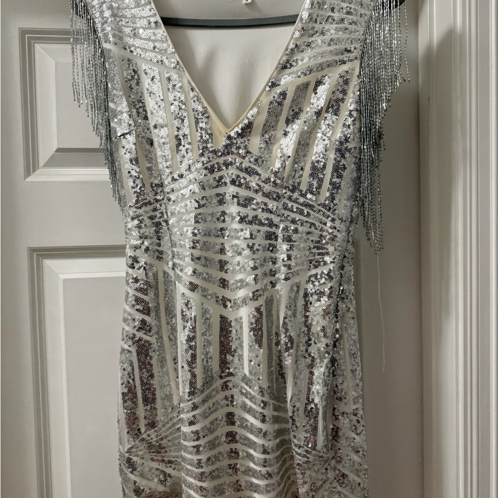 Superdown Silver Sequin Dress - image 1